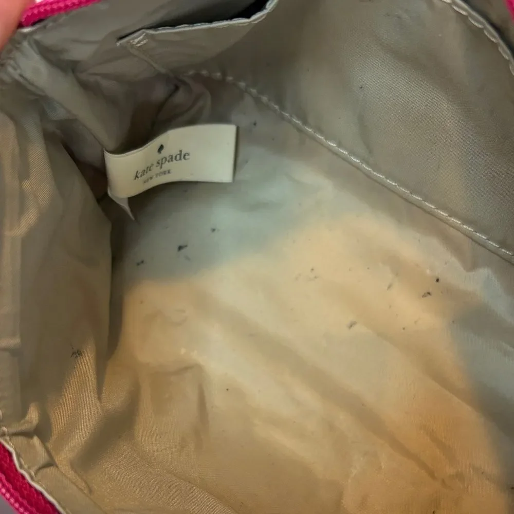 Kate Spade Fuchsia embossed logo Motif Travel Cosmetic Case Pouch Clutch - Picture 13 of 15